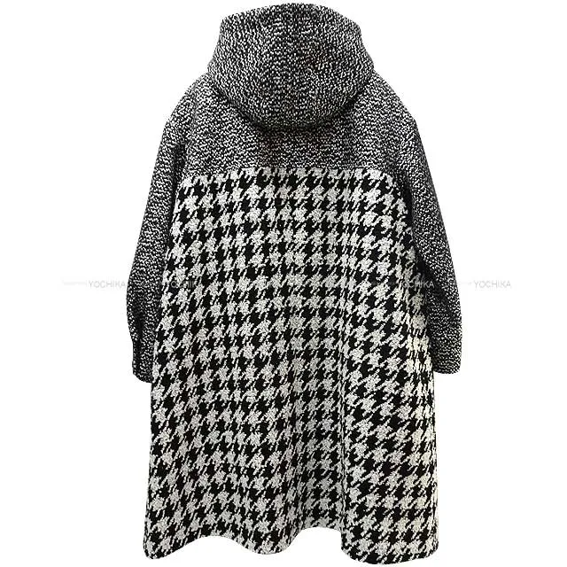 2016 CHANEL Pea coat Hood Tweed Houndstooth Noir (Black) /Ecru Acrylic/Wool Metal Silver HW P54586[EXCELLENT][Authentic]