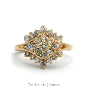 3/4cttw Side Set Marquise Shaped Diamond Cluster Ring in 14k Yellow Gold