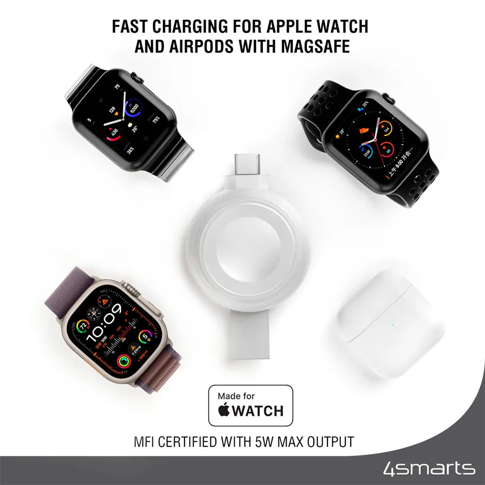 4smarts MFi Fast Charger til Apple Watch - Sølv / Hvid