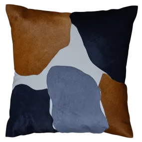 Abstract Hide Patchwork Pillow, Cream/Tan/Navy/Teal