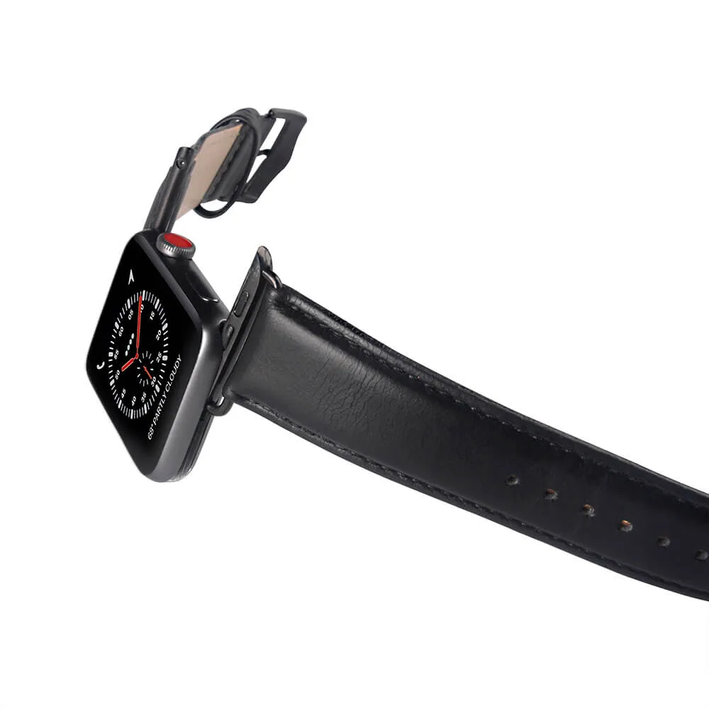 Apple Watch (38/40/SE/41MM) GEAR Buffalo Ægte Læder Rem - Sort