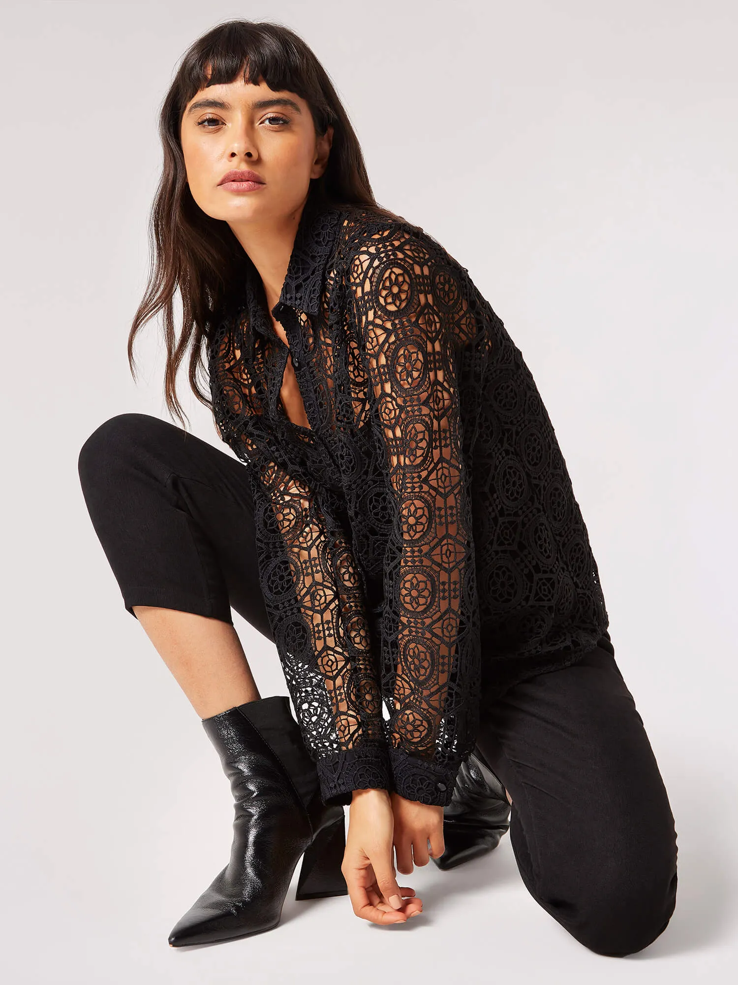 Apricot Geometric Guipure Lace Shirt