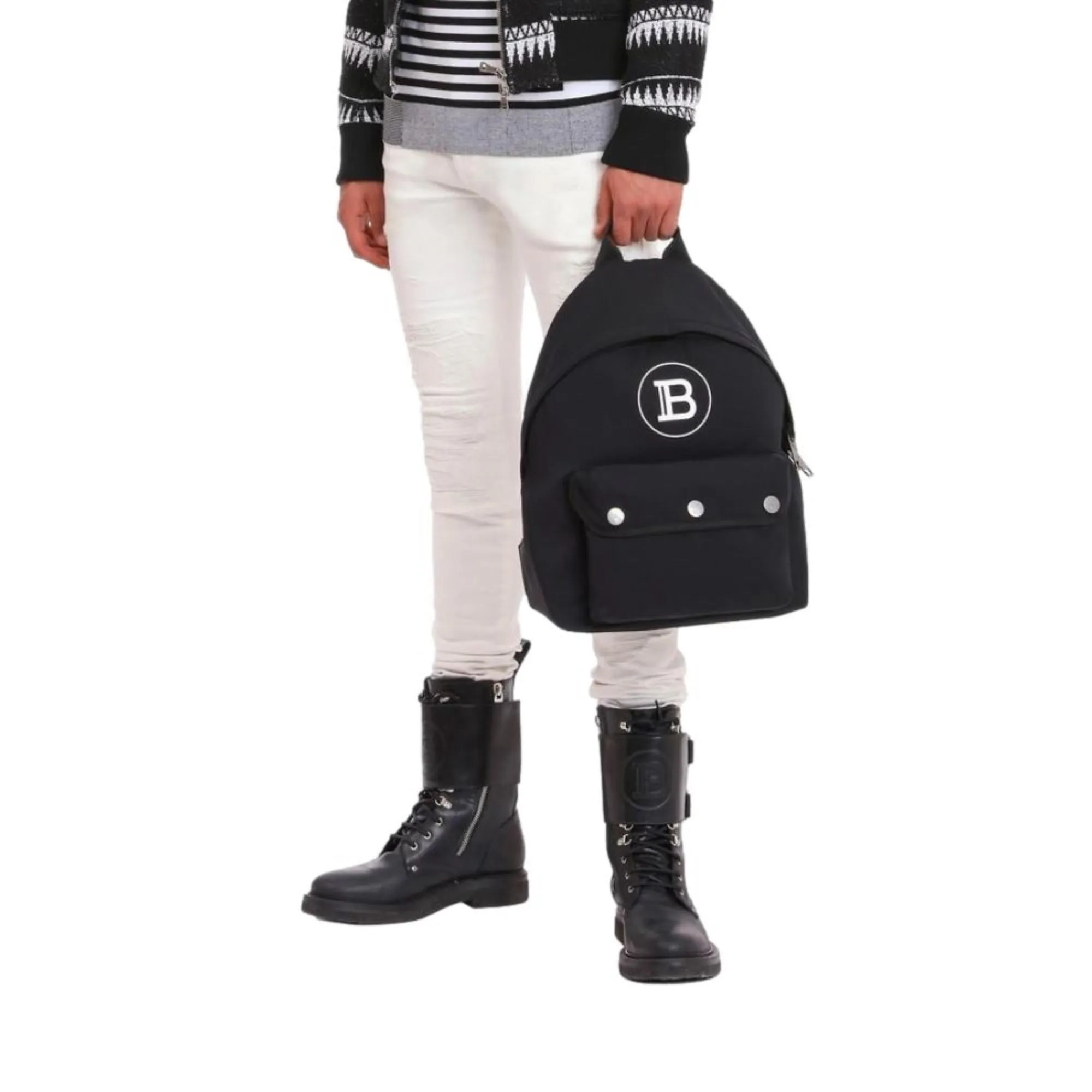 Balmain B-Back Black Nylon White Logo Backpack