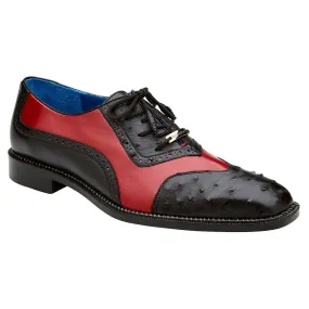 Belvedere Sesto Black / Red Genuine Ostrich Quill & Italian Leather Wingtip Shoes