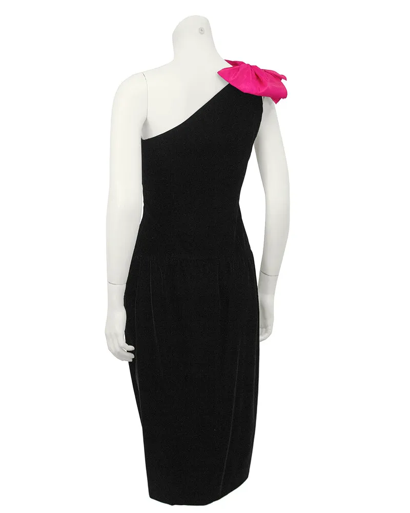 Black Velvet One Shoulder Cocktail Dress With Bows