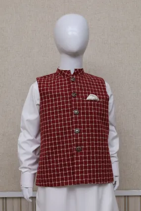 Boy Check Waistcoat Red