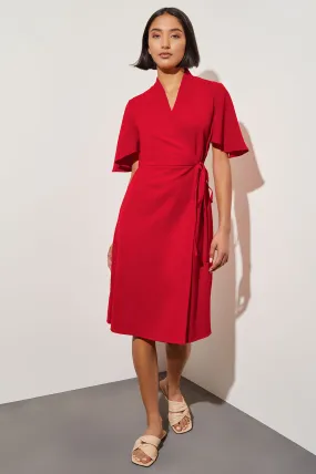 Butterfly Sleeve Crepe de Chine Wrap Dress, Poppy Red