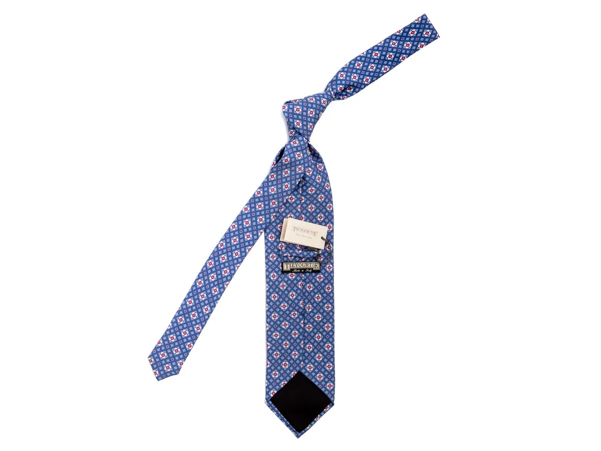 Fine Silk Tie Square Motif Blue