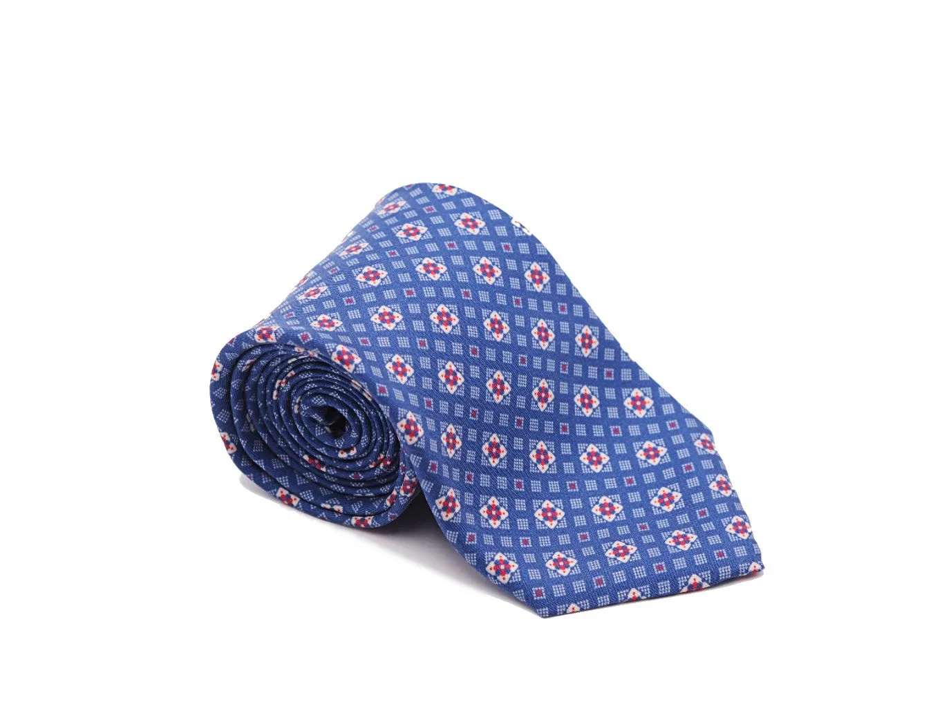 Fine Silk Tie Square Motif Blue