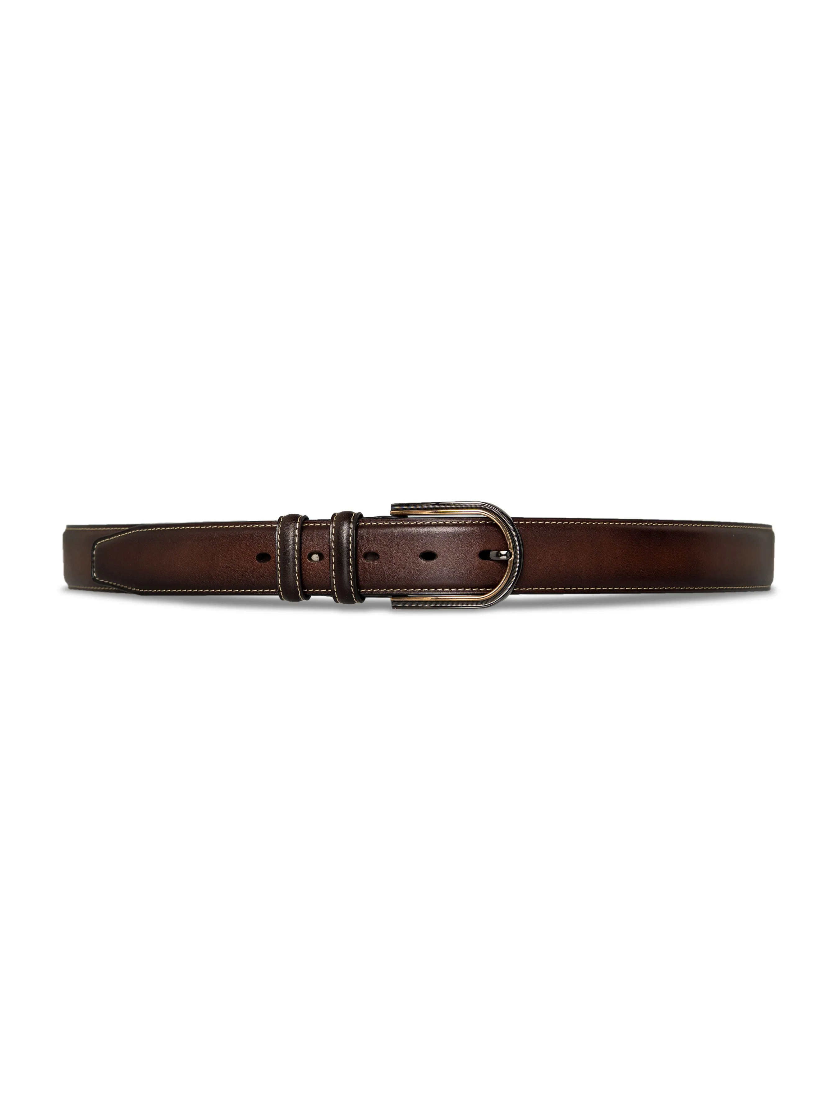 Leather Belt with Palladium-toned Buckle (Hand Painted Patina)