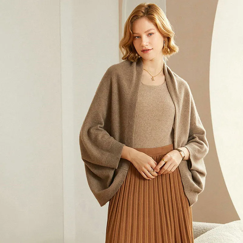 Luxury Open Front 3/4 Sleeve Oversized Cashmere Cocoon Cardigan