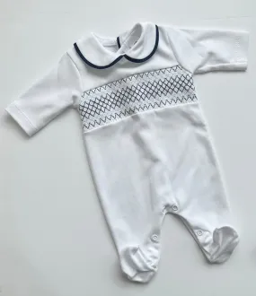 MIA BELLA Smocked Style Cotton Babygrow  White