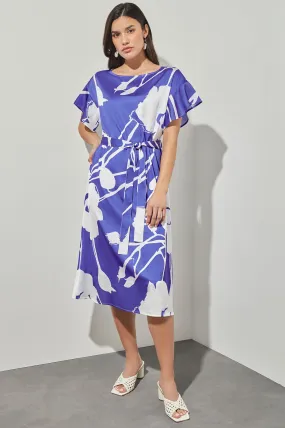 Shift Below Knee Dress - Belted Floral Crepe de Chine