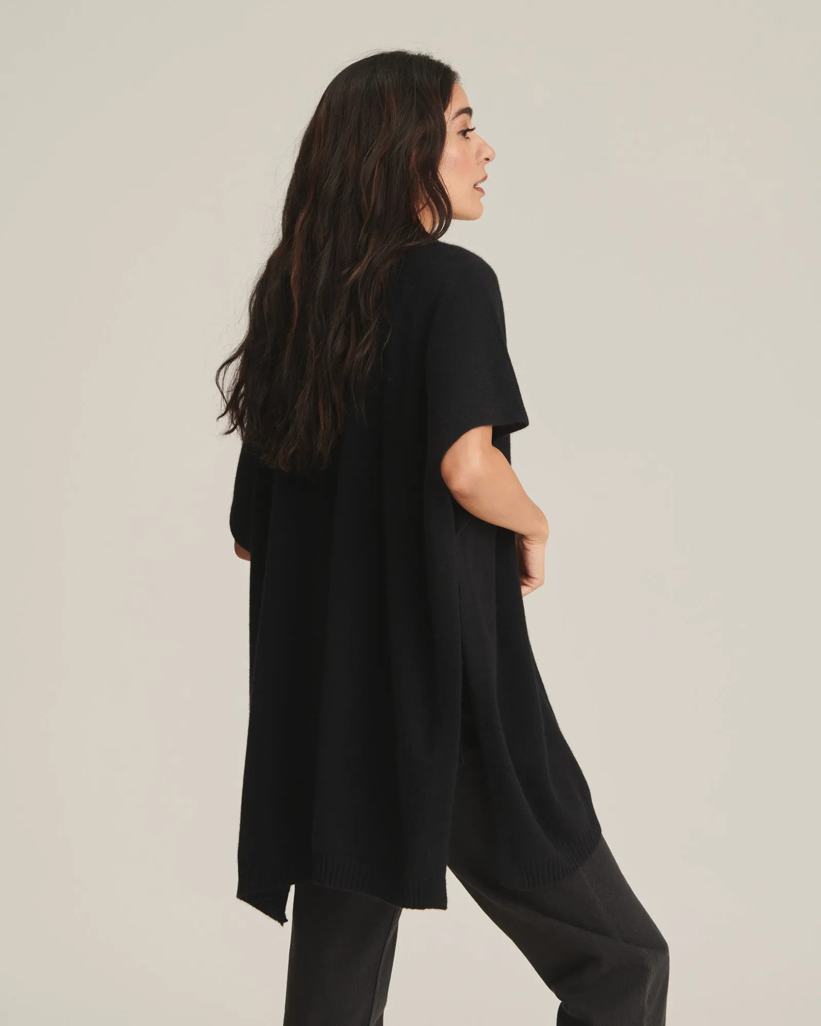 Soft by NAADAM 100% Cashmere Ribbed Collar Open Front Poncho