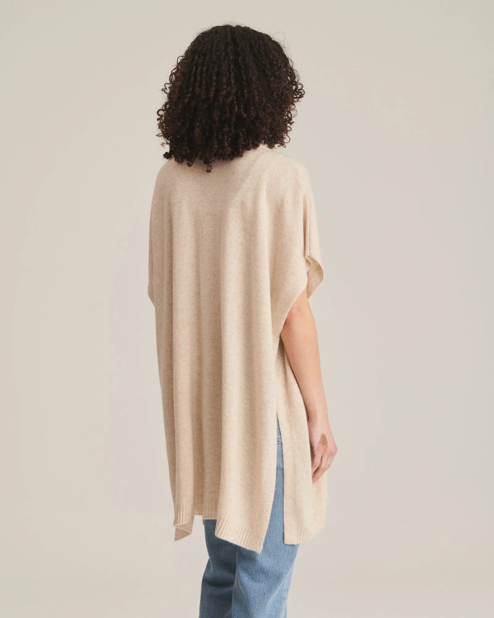 Soft by NAADAM 100% Cashmere Ribbed Collar Open Front Poncho