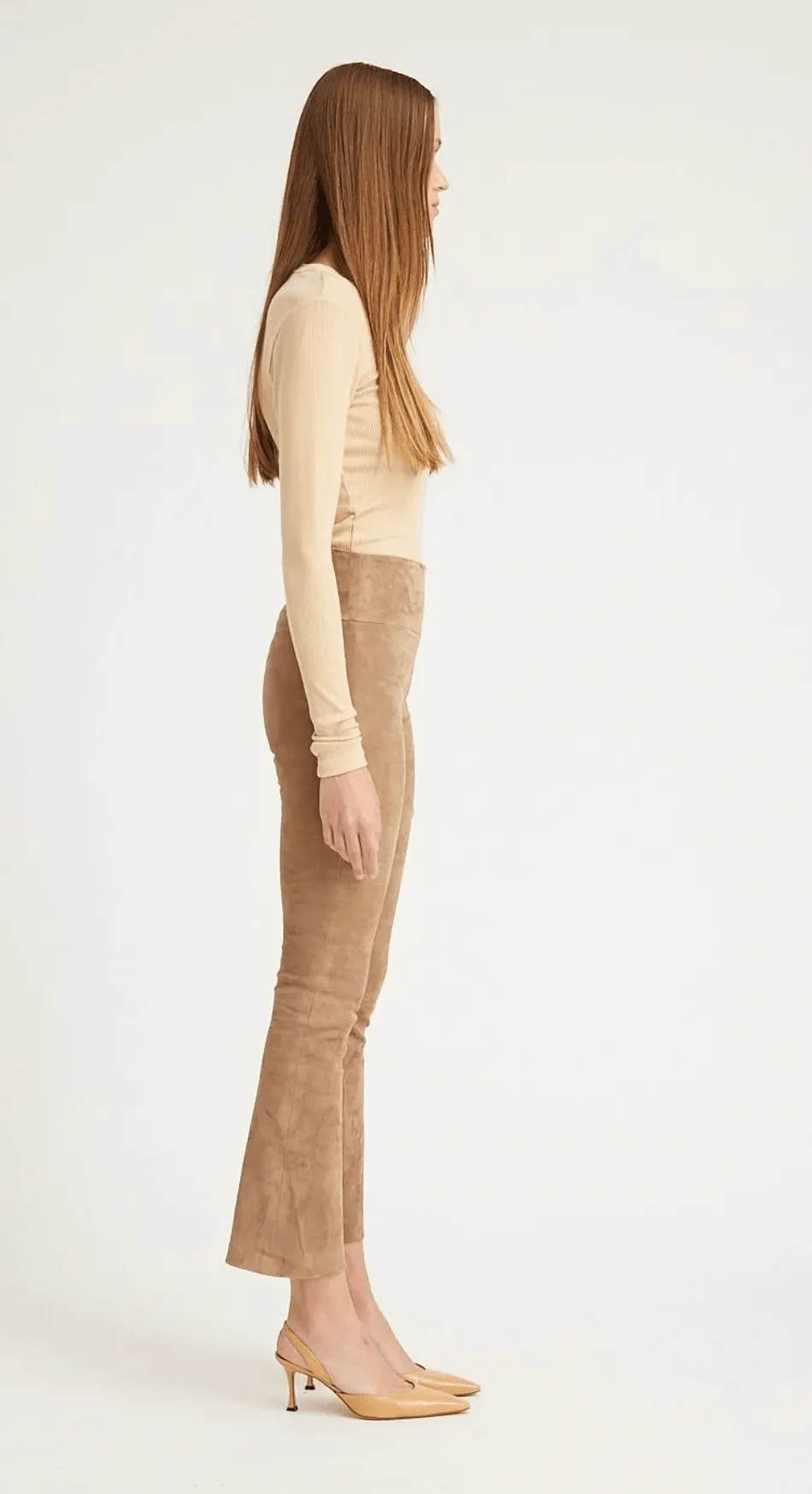 Suede Crop Flare in Mushroom by SPRWMN